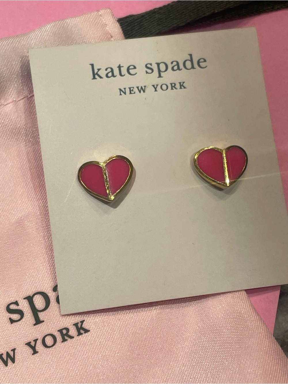 NWT~KATE SPADE~Pink & Gold Heart Stud Earrings